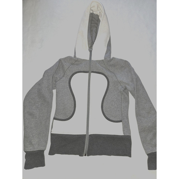 Lululemon Scuba Hoodie 4 Gray White Full Zip Thick Slim Fit - Picture 1 of 11